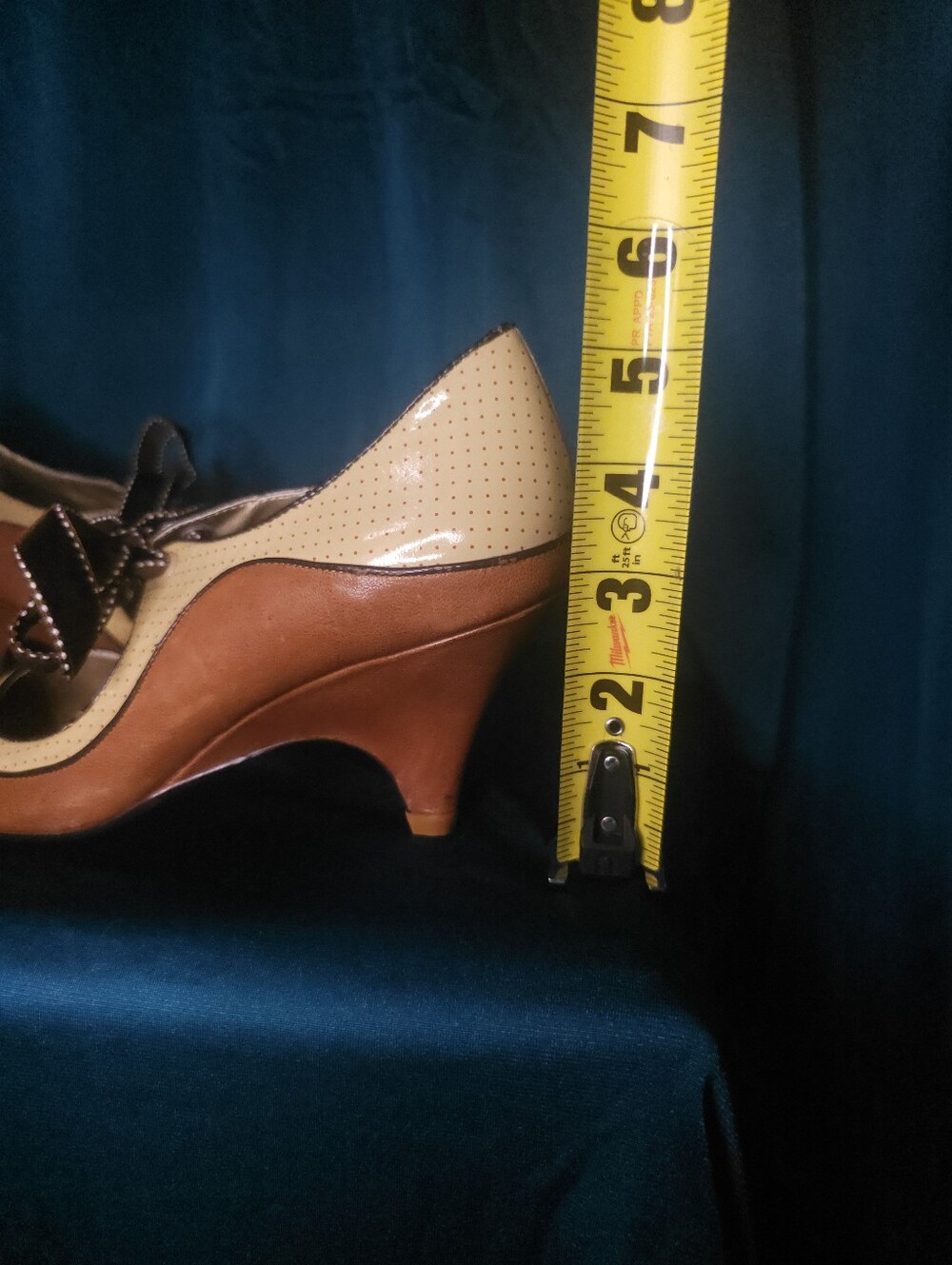 Poetic License Two-Tone Brown and Cream Retro Lace-Up Heels - Picture 6 of 7